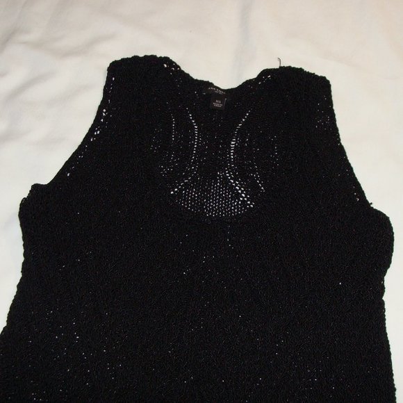 ANN TAYLOR Black Sleeveless CHUNKY Open Knit SCOOP Neck SWEATER Tank Sz XS - Picture 2 of 5